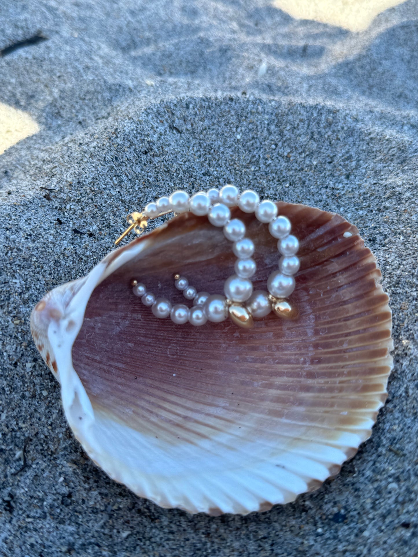Pearl hoop gold heart earrings